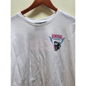 Rebel Vengeance Shirt Mens XL White Skull Lightning Neon Graphic Tee Back Print
